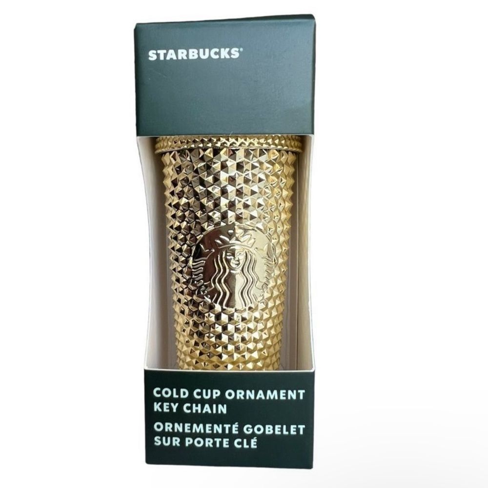 Starbucks Cold Cup Keychain Ornament Gold Metallic Holiday Christmas 2022